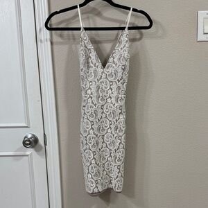 Papaya Cream Lace Mini Dress